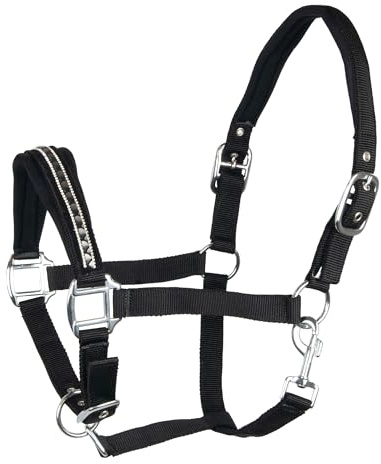 Brama West Shetty - Cabestro para caballos con brillantes (ajustable, en todos los tamaños, talla Setty), color negro