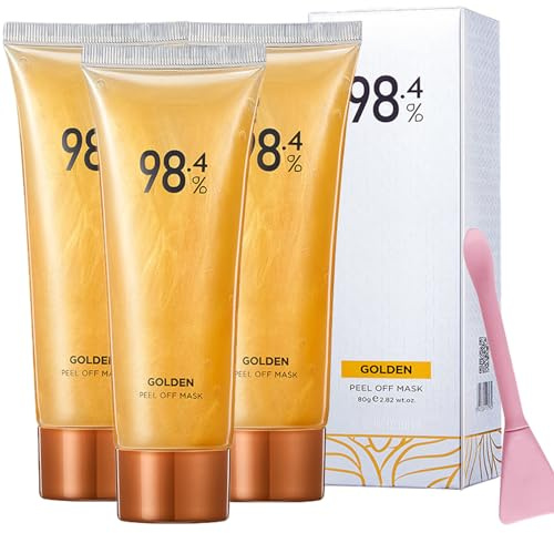 NEWUREHO 3 Pack 98.4% Gold Peel Off Facial Mask, Golden Exfoliating Mask for Blackhead and Pore Cleansing, Gold Foil Tear off Mask Anti-Aging Anti-wrinkle Reduces Fine Lines and Deep Cleansing