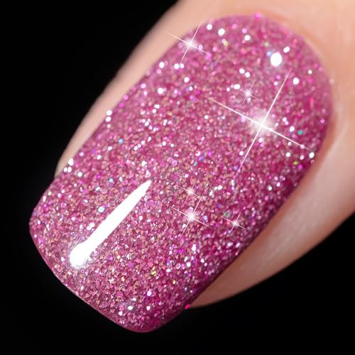 YTD Likomey Colorful Reflective Glitter Gel Polish,15ml Pink Purple Holographic Flash Diamond Shimmer Nail Gel,Sparkly Shiny Salon Manicure Bright Plum UV Nail Gel,SZ396