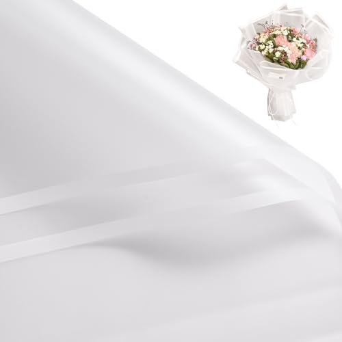 RUSPEPA 20 fogli di carta da regalo per fiori, carta da imballaggio impermeabile per bouquet floreali, forniture per fioristi per compleanni, matrimoni e bricolage - Bianco