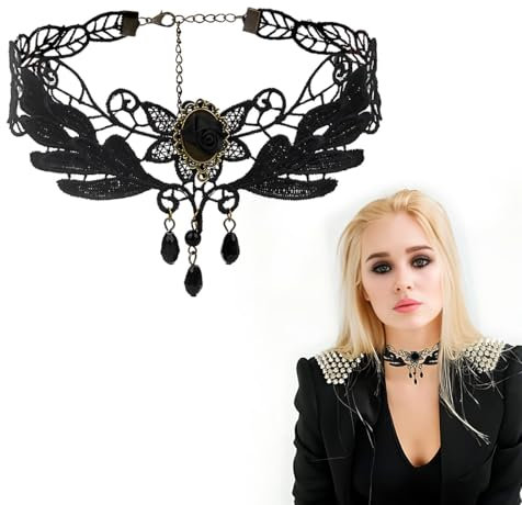 Collier ras du cou en dentelle noire perles colliers gland gothique fleur creuse tour de cou bijoux accessoires pour femmes et filles collier ras de cou femme collier coquillage femme