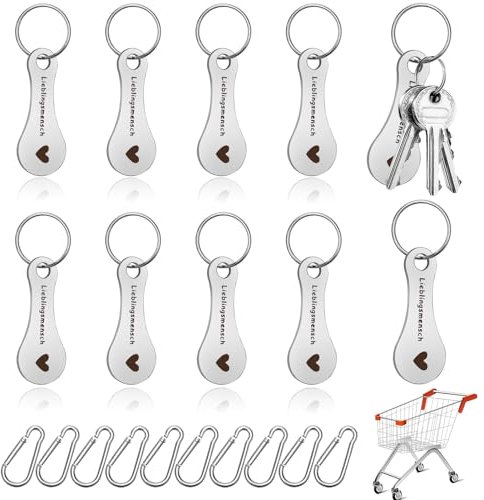 10 Pezzi Portachiavi Gettone Moneta Carrello Spesa con Motivo a Cuore,Rimovibile Chiave Universale per Gettoni Carrello Spesa,Carrello Spesa Chiave Chip in Acciaio Inossidabile con 10 Pezzi di Fibbie