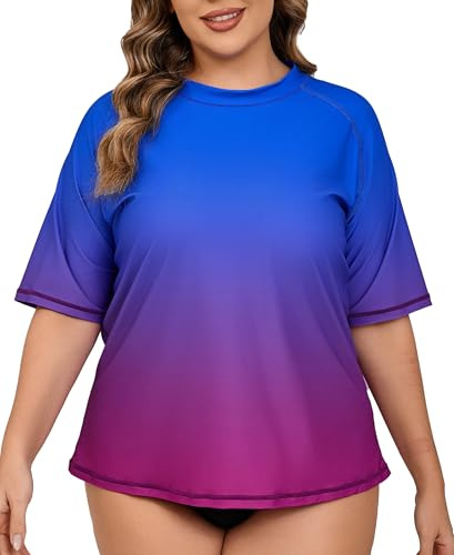 Halcurt Rash Guard - Maglietta da donna con protezione UV, a maniche corte, UPF 50+, protezione UV, ad asciugatura rapida, 1X-4X, Ombré Blu Viola, 4XL plus