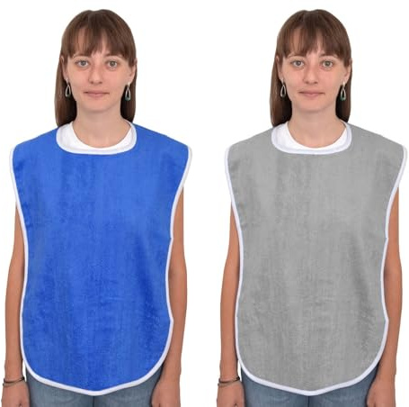 2 Pièces Bavoirs de Salle à Manger pour Adultes, Bavoirs en Tissu éponge, Protection en Tissu éponge, Protecteurs de Vêtements et Bavoirs pour Hommes, Ffemmes, Personnes âgées Handicapées