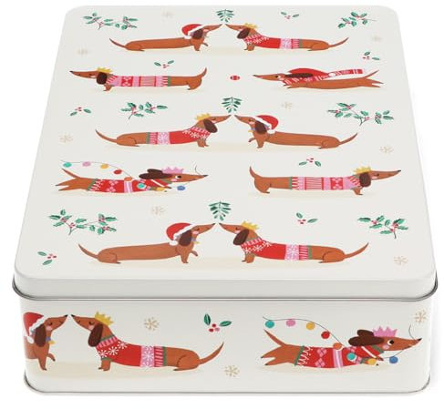 Rex London Keksdose Sausage Dog - Festlicher Dackel Dose square Blechdose rechteckig ca.27x19x6,5cm