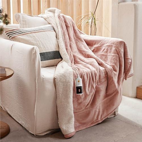 GOTCOZY Manta Eléctrica Grande 130x160 cm - Manta Térmica Suave y Sedosa con 9 Niveles de Calor y Temporizador de Apagado Automático 10 Horas, para Hogar y Oficina, Lavable a Máquina (Rosa)