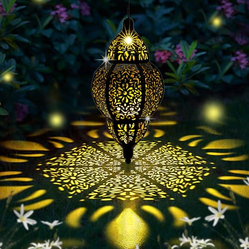 AIINY Lanterne solaire à suspendre pour décoration d'extérieur, lampes solaires marocaines pour décorations de jardin, lanternes solaires étanches, cadeaux de jardin pour maman, femme, terrasse, cour