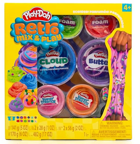 Play-Doh Retro Mix & Play Scented Compounds Set, for Kids | Cloud, Butter, Foam & Super Stretch, Sensory Dough Kit, Sensory Toys, Party Favours, Compound Packs, Ages 8-12