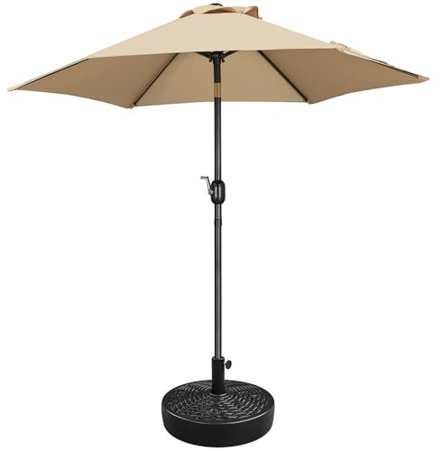 Yaheetech Sonnenschirm mit Schirmständer Φ 230 cm Gartenschirm mit Schirmhalter 22 L Wasser / 36 kg Sand Befüllbar Neigbar für Garten/Balkon/Terrasse/Markt, Hellbraun
