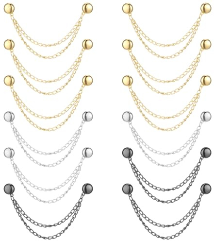 12 Pcs Magnet Hem Clips Pant Waist Tightener Multi-Function Magnetic Clothing Clips Metal Strong Magnet Pins Pinless Button Clip Chain for Fixing Hijab Clothes Pants Legs Sleeves Hem