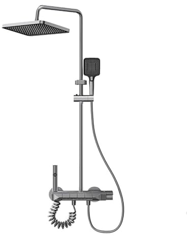 Vetrineinrete® Set colonna doccia termostatica 4 vie soffione grande doccetta rubinetto idroscopino miscelatore con ripiano integrato design moderno cromato