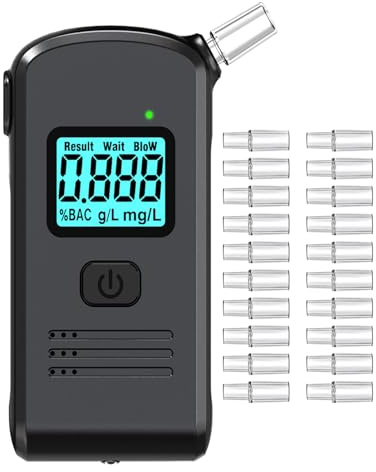 Pozxiol Éthylotest Électronique Homologué - Alcootest Professionnel avec Capteur Semi-conducteur Haute Précision, Affichage LCD et 20 Embouts - Ethylometre Portable Voiture, Maison, Fête