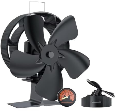 Ventilateur Poele à Bois avec thermomètre, ventilateur oscillant à 60° avec 5 pales de 210 mm, fonctionnement thermique et silencieux (sans électricité) pour poêles à bois/Cheminée/Gaz