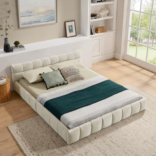 KSFASHZ Cama acolchada Bubble 140 x 200 cm, cama doble con somier y respaldo, cama juvenil de 140 x 200 cm, cama de chenilla, sin colchón