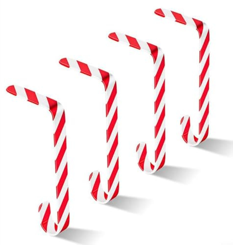 Juego de 4 soportes para calcetines de Navidad, ganchos de metal para calcetines de Navidad con cinta antideslizante para repisa o estante (rojo y blanco)