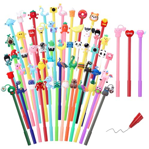 BESARME 60 PCS Cartoon Fun Pens, Cute Pens Bulk Classroom Prizes Gifts Exchange Party Favors Goodie Bag Stuffers Gel Pen for School Office Home Birthday Gifts Easter Basket Stuffers
