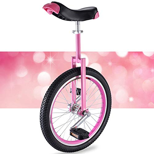 Enhjuling, 20/18/16 tums justerbar sadel, halkfria däck, med robust förvaringsställ(Roze,16inch)