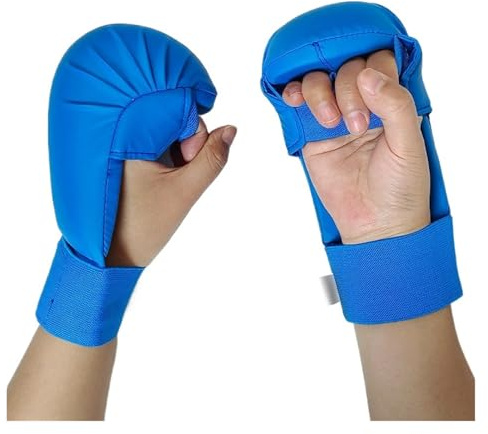 Karate Gloves Sports Workout Protection for Kickboxing Sparring Leather Taekwondo Mitts(Blue,S)