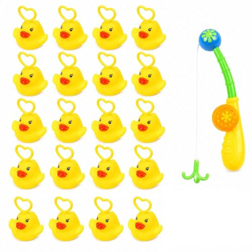 20 Pezzi Paperelle di Gomma con Gancio, Anatre Galleggianti per Bagnetto e Piscina, Giocattolo d'Acqua per Bambini e Sviluppo Sensoriale, Gioco di Pesca (asta non inclusa) (A)