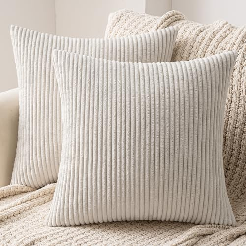 MIULEE Lot de 2 Decorative Housse de Coussin en Velours Côtelé Canapé Taie d'oreiller Douce pour Maison Salon Chambre Clic Clac 45x45cm Beige