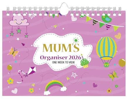 Arpan Week to View Calendar 2026 – Mums Family Calendar with 6 Columns, Organised Mum Planner for Busy Families, A4 Wall Planner with Weekly Layout, Birthday Column & Notable Dates – 2026 Calendar