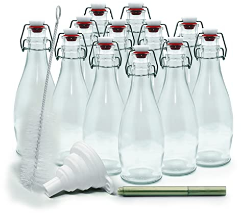 Nevlers 8.5 Oz Teardrop Swing Top Glass Bottles with Stoppers 12 Pack Set