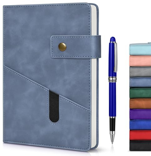vfaejll Lined Notebook with Pen, 5.9x8.4 A5 Hardcover Leather Journal Set