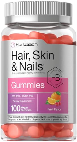Horbäach Hair Skin and Nails Gummies | 100 Count | with Biotin | Fruit Flavored Vitamins | Non-GMO, Gluten Free Supplement
