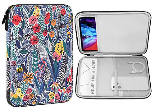 MoKo 9-11 Tablet Tasche Hülle Kompatibel mit iPad Pro 11 M4 2024/11 Zoll iPad Air M2 2024/iPad 10th 10,9 2024/iPad Air 5/4 10,9, Galaxy Tab S9/S8/A8/A7 2022,Blaue Blattröschen