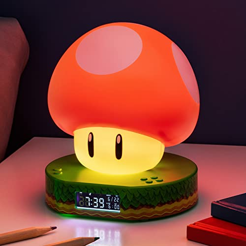 Super Mario Brothers Mushroom Digital-Wecker - Offiziell Lizenziertes Nintendo-Movie-Merchandise mit Power-Up-Sounds, Kinder-Wecker & Schlafzimmer-Zubehör, Schwarz