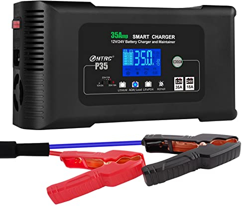 Haisito Caricabatterie Auto 12V 24V 35A, Carica Batterie per Auto Veloce Intelligente, Mantenitore Batteria Moto per Litio LiFePo4 Piombo-acido (AGM, GEL, EFB, VRLA ecc.)