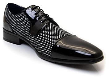 Men’s Two Tone Patent Leather Lined Shiny Formal Derby Dress Lace Up Shoes [EL0712-BLACK-WHITE-8UK]