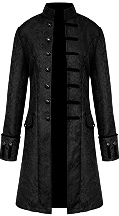 TSIRNK Medeltida kläder män, steampunk halloween kostymer män, frack steampunk gotisk medeltida uniform (svart, 4XL)