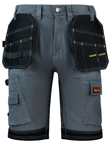 WrightFits Short de travail Pro Builder pour homme - Noir - Short cargo de combat de sécurité robuste d'été - Plusieurs poches holster - Vêtement de travail durable à triple couture, gris, 40W