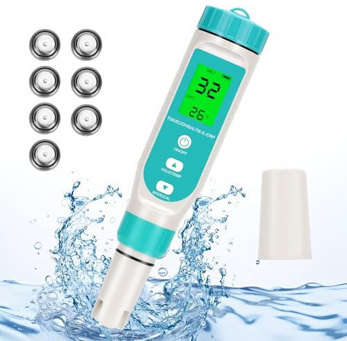 WADEO Medidor de pH del agua, PH/TDS/EC/Salinidad/S.G/ORO/Temperatura 7 en 1 Medidor de agua, medidor de sal y pH para piscinas, medidor de agua de alta precisión para agua potable y piscinas