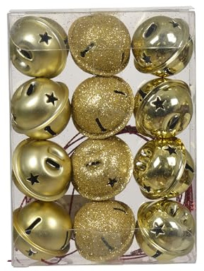 Kaemingk Campanas de metal de 3 cm, juego de 12 unidades, diseño de cascabeles de Navidad, decoración para árbol de Navidad, color dorado