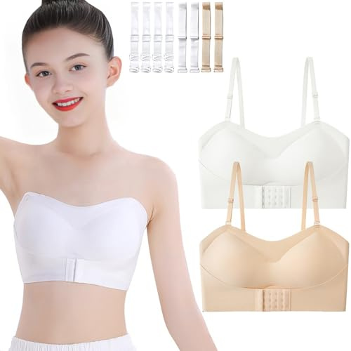 Sunvivid Reggiseno Senza Spalline per Ragazze Sportivo Intimo Senza Cuciture Brassiere con Sostituibile Spalline Invisibili Seamless Bandeau Top per 10-18 Anni