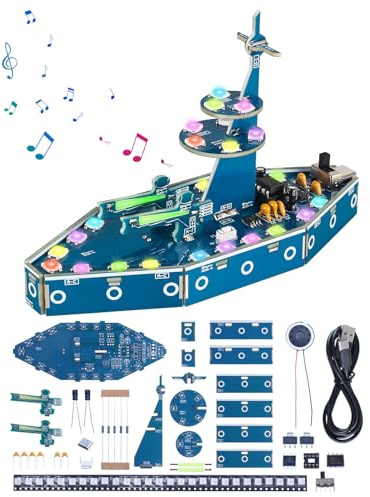 BANRIA DIY Soldering Kit for Adults and Teens, Electronic Battleship Model with RGB LED Lights, Sound Effects and Music, STEM Electronics Project Kit for Soldering Practice and Display