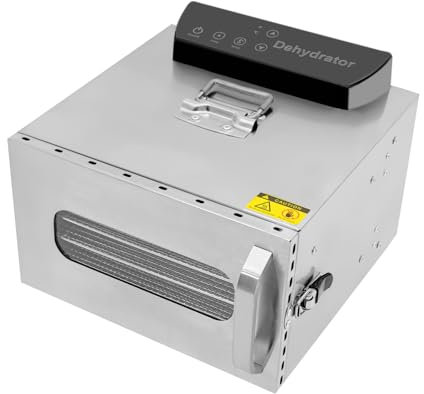 Déshydrateur automatique à 6 niveaux en acier inoxydable, séchoir à fruits, régulateur de température 30-85 °C, minuterie 24 h, clip alimentaire, bac d'égouttement, peut sécher les thés floraux, les