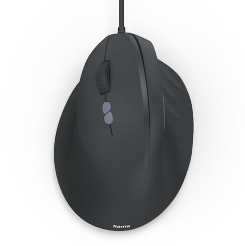 Hama Vertikalmaus für Linkshänder (optische Maus ohne Klickgeräusch, 7 Tasten, ergonomisch, 1000/1400/1800 DPI, 1,8m Kabel, ideal als Computermaus, Laptopmaus) schwarz