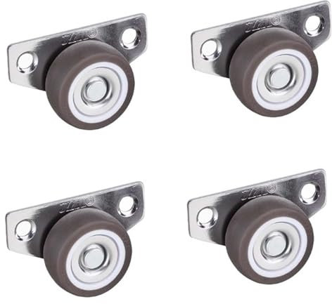 4 Pack Fixed Castor Wheels,1/1.25inch One Directional Side Mount Casters,Furniture Drawer Pulley Caster Wheel with Screws,TPE Rubber Silent Wheels,Metal Top,for Under Bed Storage Bins (1in)