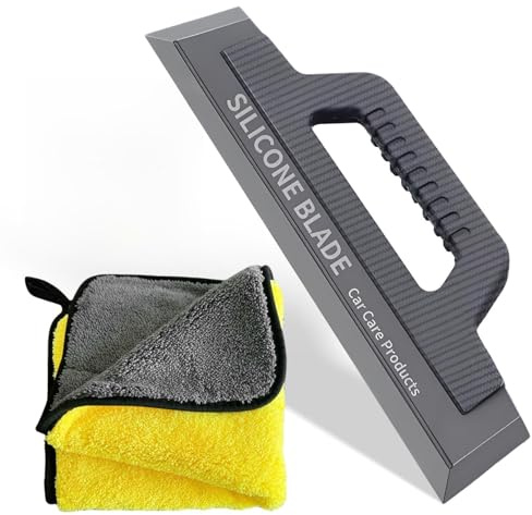 Msauifncp Rasqueta Silicona Coche Escobilla de Goma Rasqueta Limpiacristales Ducha Alisacristales con Mango Caucho con Tela de Fibra de Carbono para Ventanas Automoviles Cabina de Ducha y Espejos