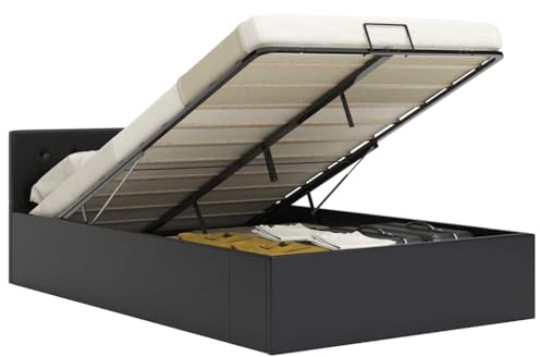 Mandloder Hydraulisk förvaringssäng i svart konstläder, 120 x 200 cm dubbelsäng med gasfjäder, moderna sovrumsmöbler, robust MDF-ram, enkel montering