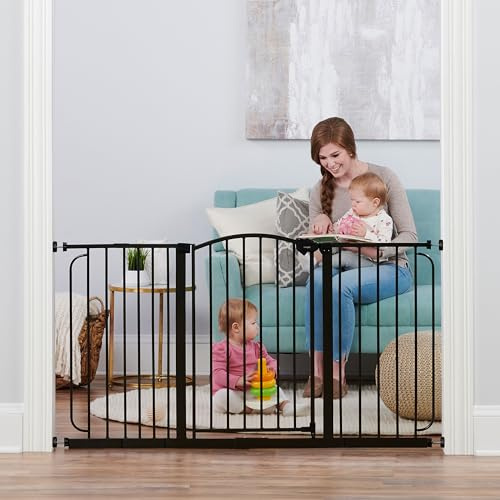 Regalo Safety Super Wide Arched Baby Gate for Hallways, Doorways & Bottom of Stairs, Fits Openings 75-150cm (Extensions Included), Pressure Mounted for Babies, Toddlers & Pets, Bronze