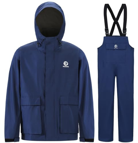 Rizzon Men's Rain Suit Waterproof Lightweight Hooded Rainwear for Fishing Sailing(Navy,2X-Large)