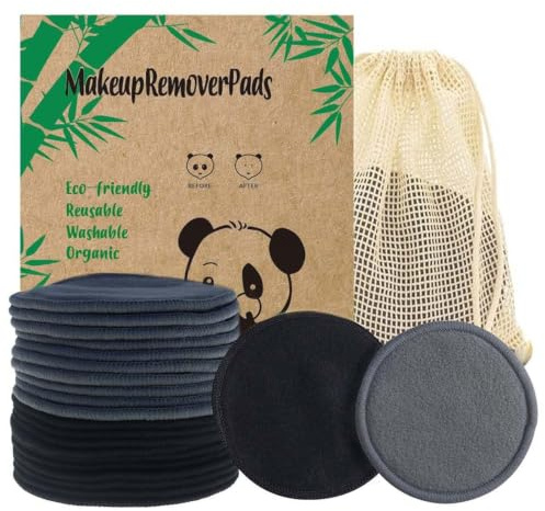 Sopurrrdy Reusable Makeup Remover Pads 20 Pack Reusable Makeup Cotton Rounds with Laundry Bag|Soft Black Cotton Makeup Remover Pads for Face