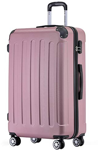 BEIBYE Hartschalen-Koffer Trolley Rollkoffer Reisekoffer Sicherheit Zahlenschloß Zwillingsrolle ABS Material Handgepäck 4 Rollen (M-L-XL-Set) (Rosa, L)