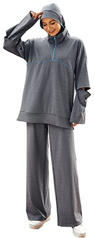 AllMonyba 3-teiliges muslimisches Frauen Trainingsanzug Set Mode Türkei Abaya Dubai islamische Sportbekleidung arabische Türkei Kleidung Reißverschluss Oberteile + Hosen