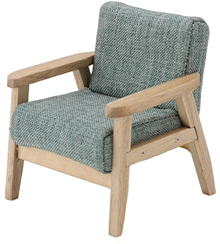 VGEBY Puppenhaus Sofa, 1:12 Puppenhaus Miniatur Wohnzimmer Möbel Dekoration Japanischer Stil Single Fabric Sessel Sofa(Grau Grün) Spielhaus Spielzeug