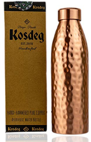 Kosdeg Copper Water Bottle - 24 oz Solid Pure Copper - An Ayurvedic Copper Vessel For Drinking - Drink More Water, Lower Your Sugar Intake And Enjoy The Health Benefits